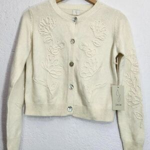 Joie Cream Floral Embroidered Button Front Cardigan Sweater Womens Medium Soft